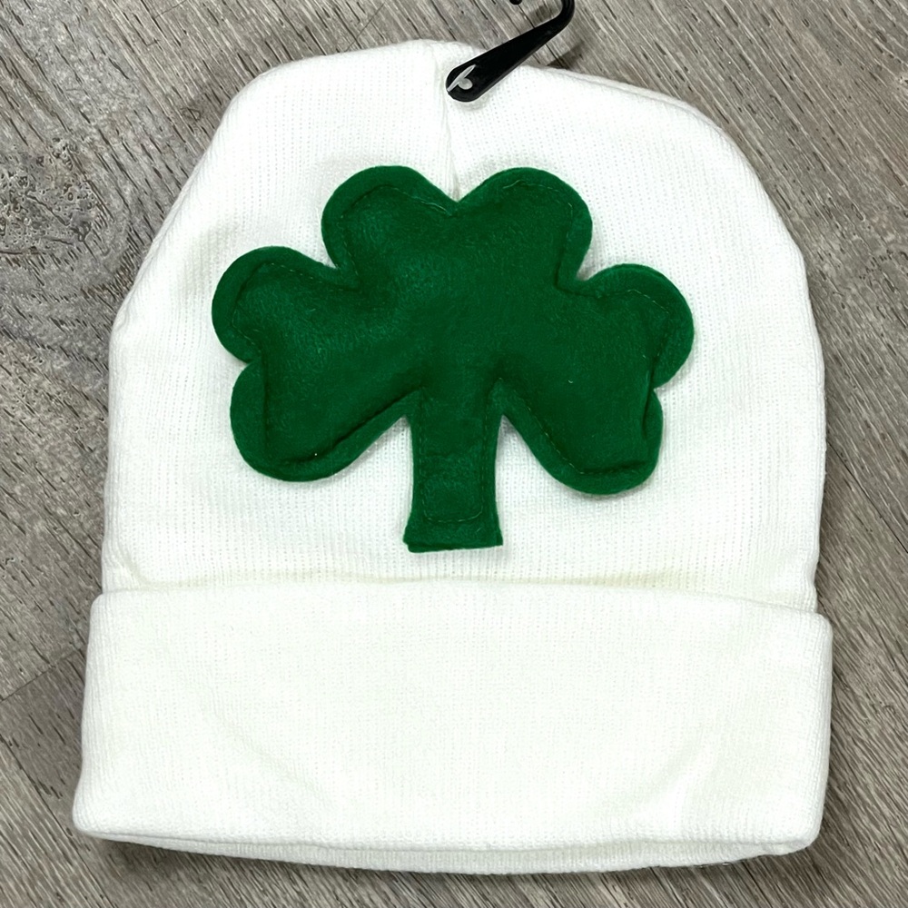 St Patrick’s Day White and Green Shamrock Beanie St. Patrick’s Day